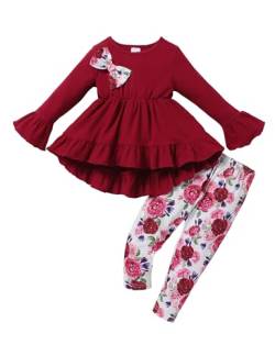 puseky Baby Mädchen Kleidung 4-5 Jahre Kleinkind Mädchen Ruffle Outfits Bowknot Shirt Kleid Tops und Floral Hosen Kleidung Sets von puseky