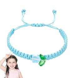 puzzlegame Blumenarmband, handgefertigtes gewebtes Stoffarmband - Tulpen-String-Armbänder,Verstellbares handgefertigtes geflochtenes Seilarmband, böhmisches Armband für Kinder, Mädchen von puzzlegame