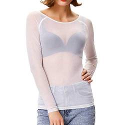 Women's Sexy Mesh Sheer Tops Long Sleeve Turtleneck Pullover Transparent Tulle Mesh Shirt Mode von pvucpot