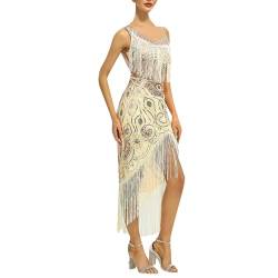 pvucpot 1920s Kleid Damen Kurz Fransen Ärmel Rund Ausschnitt Flapper Kleid 20er Jahre Paillettenkleider Gatsby Cocktail Party Damen Fasching Kostüm Kleid Sexy von pvucpot