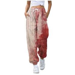 pvucpot Problem Gelöst Jogginghose, Halloween Kostüm Horror Blutflecken Gothic Jogginghose Streetwear Elastischer Baggy Trainingshose Laufhose Cosplay mit Kordelzug Freizeithose Gothic von pvucpot