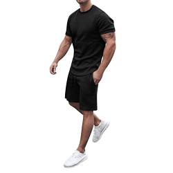 pxjsdwe 2 Teiliges Herren Trainingsanzug Set Sommer Sportanzug Leicht Outfit Sport Set Kurzarm T-Shirt + Kurze Hose Sets Freizeitanzug Männer Rundhals Oberteile Shorts Jogginganzug Zweiteiliges Set von pxjsdwe