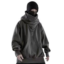 pxjsdwe Ninja Hoodie Herren Oversize Harajuku Pullover mit Kapuze Rollkragen Hip Hop Fleece Pulli Kapuzenpullover Vintage Schalkragen Warme Hoodie Sweater Sweatshirt Y2K Double Neckline Streetwear von pxjsdwe