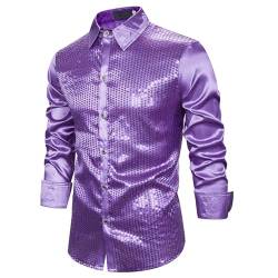 pxjsdwe Outfit Herren, Glitzer Hemd Herren Slim Fit Langarm Pailletten Hemd Metallic Glänzend Freizeithemd Knopfleiste Business Langarmhemd Glitzerhemd 70er Disco Party Kostüm von pxjsdwe