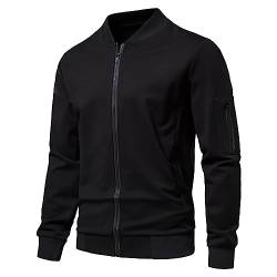 Sweatjacke Herren Ohne Kapuze Männer Laufen und Gym Luftdurchlässig Lässigem Sportief Loose fit Einfarbig Übergrößen Bequem Klassisch Baumwolle Fleecejacke (Black, XXXXL) von qinhanjia