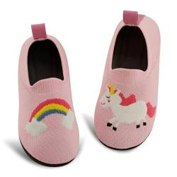 qpyysz Hausschuhe Kinder Junge Mädchen Turnschläppchen Jungen Barfuß Kinder Hausschuhe Einhorn Dino Fuchs Pantoffeln Atmungsaktive Rutschfest Lauflernschuhe (uni-150) von qpyysz