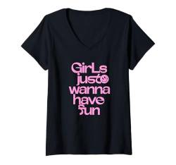 Damen Mädchen wollen einfach Spaß haben T-Shirt mit V-Ausschnitt von retro graphic Design For Women and girls Gifts