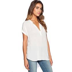 Damen Lange Hülsen Bluse Damen Damen V-Ausschnitt Kurzarm vorne kurz hinten lang fest locker Damen Chiffon Shirt Top Damen Bluse Elegant Sexy (White, XL) von riou