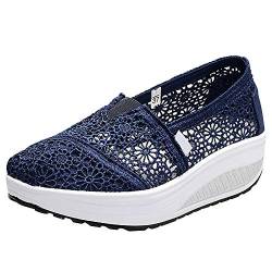 rismart Damen Häkeln Lace Spitze Schlüpfen Keil Turnschuhe Komfort Casual Gehen Schuhe(Marine,38.5 EU) von rismart