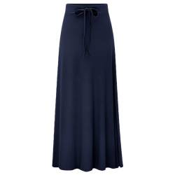 rismart Damen Hohe Taille Rock Maxi Lang Länge Knöchellang Lässig Baumwoll Mischung Röcke XS-4XL Marineblau,M von rismart