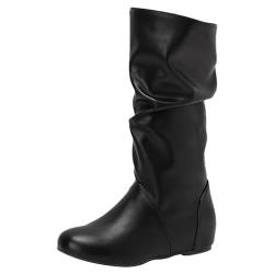 rismart Damen Schlappstiefel Reißverschluss Mittlere Wade Versteckter Keil PU-Leder Winter Schuhe Schwarz,38 von rismart