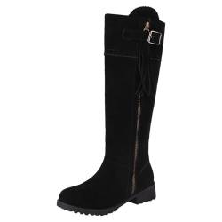 rismart Damen Stiefel Kniehoch Runde Zehe Ferse Reißverschluss Langstiefel Herbst Winter Schuhe Schwarz,36 von rismart