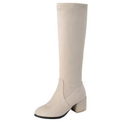 rismart Damen Wildleder Kniestrümpfe Elegante Stiefel Klobiger Absatz Hoher Gipfel Winter Schuhe Beige,40 von rismart