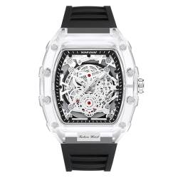 rorios Durchsichtig Tonneau Armbanduhren für Herren Analog Quarz Herrenuhren Mode Silikon Uhr Leuchtend Datum Kalender Uhr für Männer Schwarz von rorios