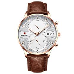 rorios Fashion Herrenuhr Leuchtende Uhr Analoge Quarzuhr mit Lederband Casual Chronograph Armbanduhr für Herren von rorios