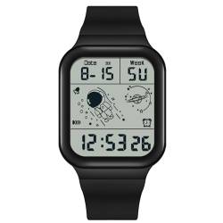 rorios Herren Quadratische Uhren Multifunktional Elektronische Armbanduhr 50M wasserdichte Uhr Freizeit Digital Uhr für Männer mit Gummi Armband Schwarz von rorios