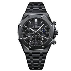 rorios Herrenuhren Business Analog Quarz Uhr Mode Chronograph Armbanduhr multifunktional wasserdichte Uhr mit Edelstahl Armband für Männer Schwarz von rorios