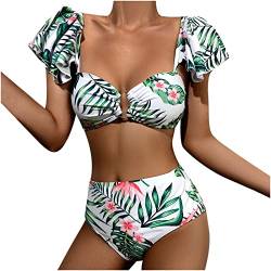 Badeanzug mit mittlerer Taille für Frauen 2-teilig geteilt sexy Bikini-Set feste Spitze Spleißen Badeanzüge hohl Bademode von routinfly