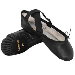 s.lemon Leder Ballettschuhe,Geteilte Sohle Ballett Schuh Tanzschuhe Ballettschläppchen für Mädchen Damen Black 25 von s.lemon