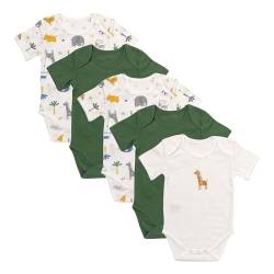 schlummersack Baby Body Set 100% Bio Baumwolle Kurzarm Unisex Dschungel Größe 74 6-9 Monate | 5 Stück Body Baby Mädchen Jungen | Babybody Kurzarm Set | Sommer Bodys Kurzarmbody von schlummersack