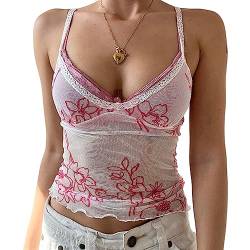 seiveini Damen Y2K Spitzen Cami Crop Top Ärmellos Sexy Camisole Tanktops Fairy Grunge Tank Tops Vintage Tees Cami E-Girls Streetwear Punk Tops Bluse Weste Oberteile Z Rosa S von seiveini