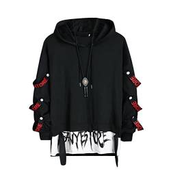 seiveini Hoodies Herren Techwear Hip Hop Streetwear Urban Sweatshirt Farbblock Kapuzenpullover Damen Japanischer Jumper Pullover Chic Mode F Schwarz L von seiveini