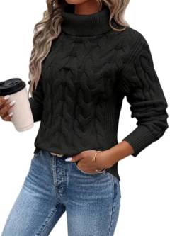 seiveini Strickpullover Damen Rollkragenpullover Winter Pullover für Damen Turtleneck Strickpulli Elegant Zopfmuster Rollkragenshirt Warm A Schwarz XL von seiveini