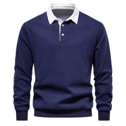 seiveini Sweatshirt Herren Polo Langarmshirts Classic Kontrast Golfshirts Revers mit Knopf Leicht Atmungsaktiv Tennis Arbeit Polo T-Shirts Tops Männer Pullover Sport Casual A Marine M von seiveini