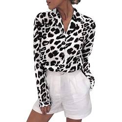 semen Damen Bluse Modern Patchwork Leopard Print V-Ausschnitt Hemdkragen Lässig Langarm Hemd Damenmode Fashion Basic Casual Streetwear Oberteil von semen