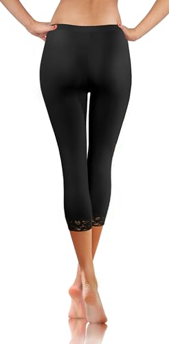 sesto senso Leggings mit Spitze Damen Schwarz Capri 7/8 Baumwolle S Black von sesto senso