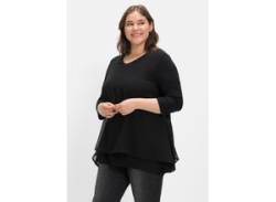 3/4-Arm-Shirt SHEEGO "Große Größen" Gr. 48/50, schwarz, Damen, Obermaterial: 95% Viskose, 5% Elasthan;Webteil: 100% Polyester, unifarben, Shirts, mit Chiffon-Oberteil von sheego