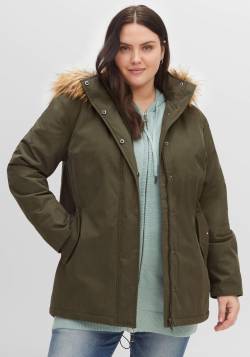 Parka mit Fellimitat-Kapuze und Oversized-Schultern, dunkeloliv, Gr.50 von sheego