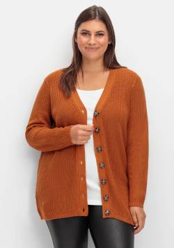 Strickjacke mit melierten Schmuckknöpfen, cognac, Gr.42 von sheego