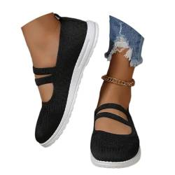 shownicer Damen Ballerinas Elegant Leicht Slip On Flache Schuhe Bequem Atmungsaktiv Runde Zehe Stricken Flats Sneaker Sommerschuhe A Schwarz 39 von shownicer