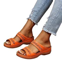 shownicer Damen Elegant Boho Sandale Sommerschuhe Sandalen Sandaletten Flach Bequem Atmungsaktive Römersandalen Strandsandalen C Orange 40 EU von shownicer