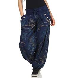 shownicer Damen Haremshose Pumphose Weite Bein Hosen mit Blumenmuster Sommer Beiläufig Yogahosen Loose Hippie Pluderhose Baumwolle Harem Hosen C Marine XXL von shownicer