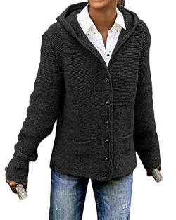 shownicer Damen Langarm Strickjacke Cardigan Strickcardigan Hoodie Jacke mit Kapuze Herbst Winter Solid Color Casual Kurz Mantel Pullover Coat Strickmantel Schwarz XL von shownicer