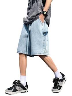 shownicer Herren Baggy Jeanshorts Hip Hop Denim Shorts Straßentanz Kurze Hosen Teenager Jungen Skateboard Hose Cargoshorts Sommer Bermuda Jeans Shorts P Hellblau M von shownicer