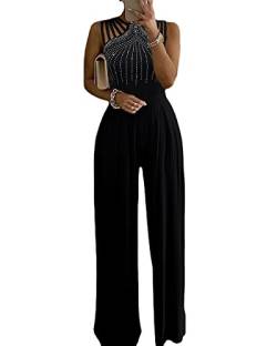 shownicer Jumpsuit Damen Sommer Halfter Overall Armellos Einteiler Elegant Lang Hosenanzug Playsuit Jogginganzug Romper Einfarbig Strampler Spielanzug Schwarz XL von shownicer