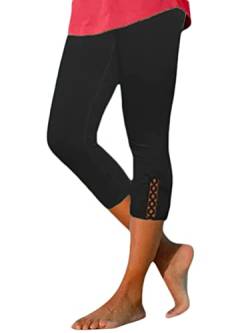 shownicer Leggings Damen 3/4 Große Größe Capri Leggings High Waist Yoga Leggins Yoga Hose Sportkleidung Tights Frauen Stretch Laufhose Freizeithose Leicht Stoffhose Sommerhose B Schwarz XL von shownicer