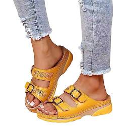 shownicer Sandalen Damen Sommer Flip Flops Flach Zehentrenner Damen Sandalen Zehentrenner Leder Sommer Sandalen mit Keilabsatz Freizeit Beach Flip Flops B Gelb 41 EU von shownicer