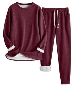 shownicer Schlafanzug Damen Fleece Pyjama Set Zweiteiliger Plüsch Futter Schlafanzug Loungewear Warm Winter Flauschig Freizeitanzug Nachtwäsche Hausanzug B Rot M von shownicer