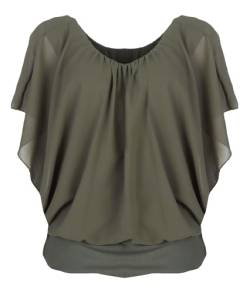 simaranda Damen Bluse Chiffon luftige Sommer Tunika mit Carmen Ausschnitt Blusenshirt Elegant 661 (DE/NL/SE/PL, Numerisch, 36, 40, Regular, Regular, Olive) von simaranda