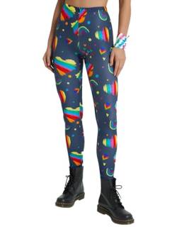 sissycos Damen 80er Neon Leggings Pants, Yoga Druck Print Bequem Fauen Laufhosen(Stolz Doodles,L) von sissycos