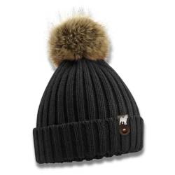 siviwonder American Akita Mütze Pompom Hunde Patch Gassi Beanie Strickmütze Witzig Spruch Warm Inu Japan Farbe Black von siviwonder