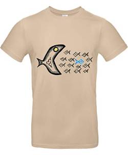 smilo & bron Unisex T-Shirt, Rundhals, Medium Fit, 100% Baumwolle, Gegen den Strom Motiv Fische Aufdruck Braun Sand 3XL von smilo & bron