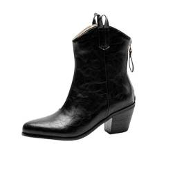 smlekwc Damen Blockabsatz Leder Stiefeletten Mittlerer Stämmiger Absatz Chelsea-Stiefel Mit Reißverschluss Quadratische Spitze Zehen Western-Cowgirl-Stiefel,Schwarz,43 EU von smlekwc