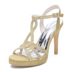 smlekwc Damen Kreuzriemen Glitzer Hochzeit Kleid Schuhe Peep Toe Slingback Partei Abschlussball Schuhe Sexy Hoher Absatz Plattform Pumps Für Braut,Gold,42 EU von smlekwc