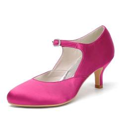 smlekwc Damen Mittlerer Kätzchenabsatz Brautschuhe Geschlossene Rund Zehen Brautschuhe Mit Schnalle Satin Abend Partei Abschlussball Schuhe,Fuchsia,35 EU von smlekwc