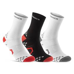 sockenkauf24 Laufsocken für Herren & Damen (3 Paar) Sportsocken Atmungsaktive Running Socks 50201P WP (Weiß/Rot Schwarz/Rot Weiß/Grau 43-46) von sockenkauf24